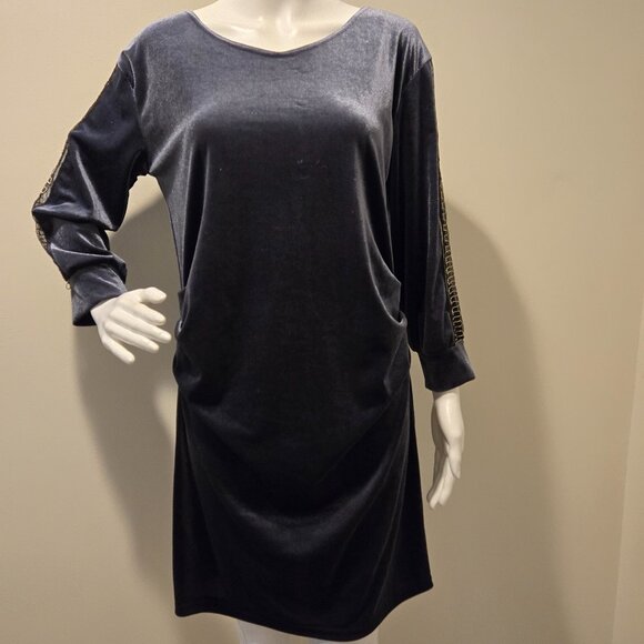 NWT Vicky & Lucas Gray Velvet Long Sleeved Dress M - Picture 1 of 6